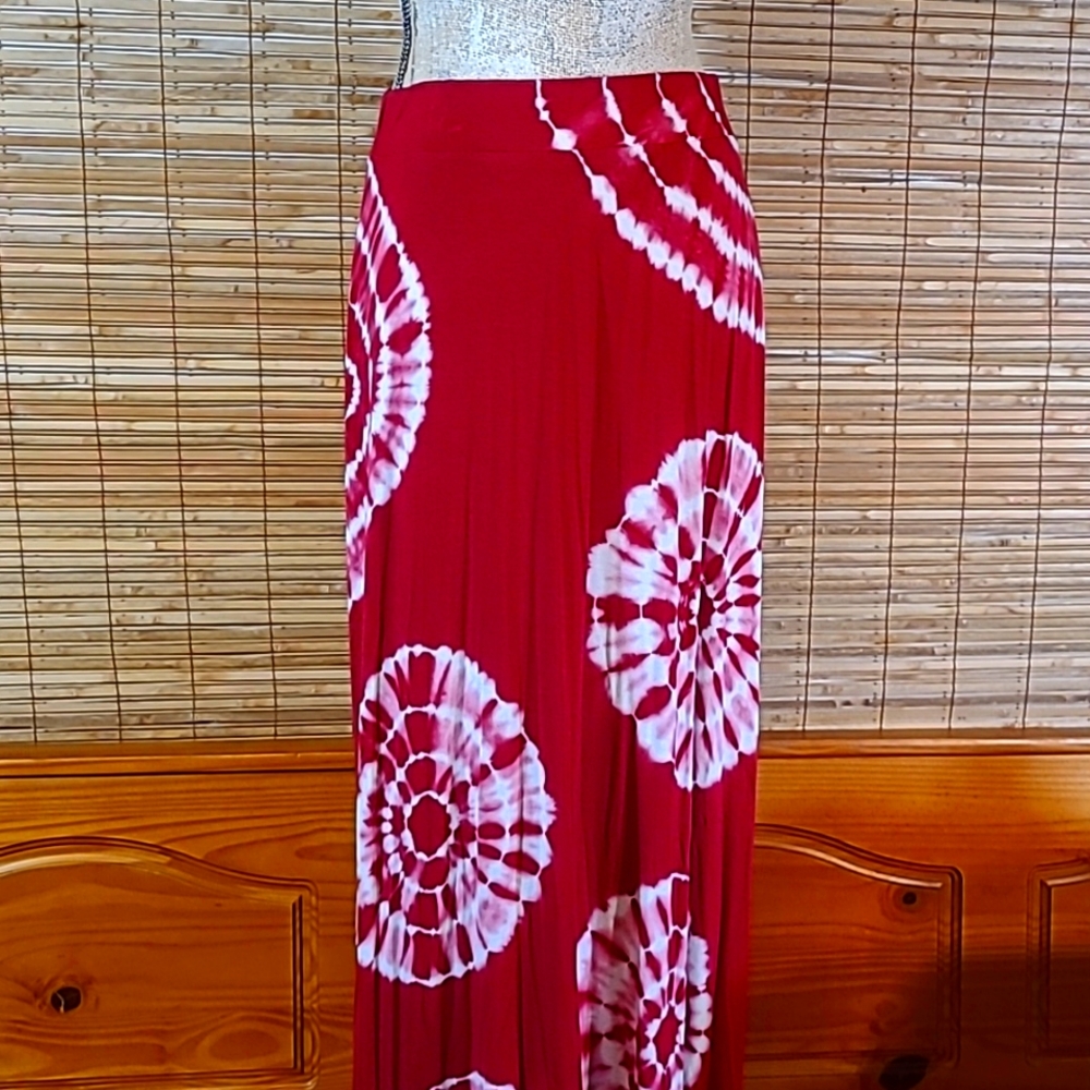 Americana Red & White Tie-dye ❤️ Jersey Maxi Skirt 🇺🇲